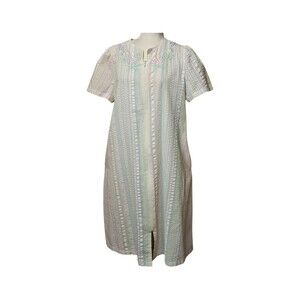 Collette Pastel Searsucker Housecoat Nightgown Robe‎ Size Medium Green Pink Blue